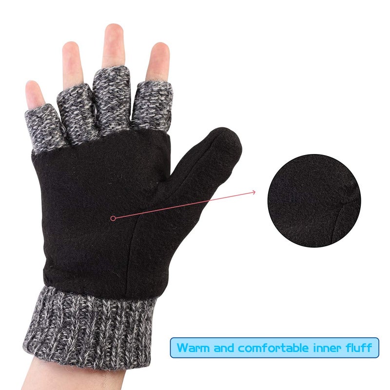 OMECHY Winter Knitted Fingerless Wool Gloves Thermal Insulation Warm Convertible Mittens Flap Cover for Men Women - Image 5